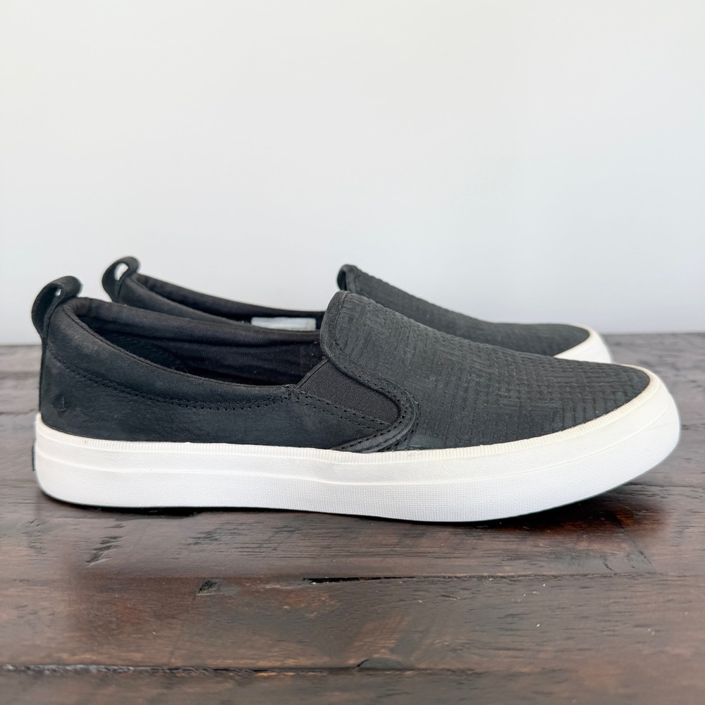 Sperry Crest Twin Gore Embossed Sneaker Slip-On in Black Womens 7.5